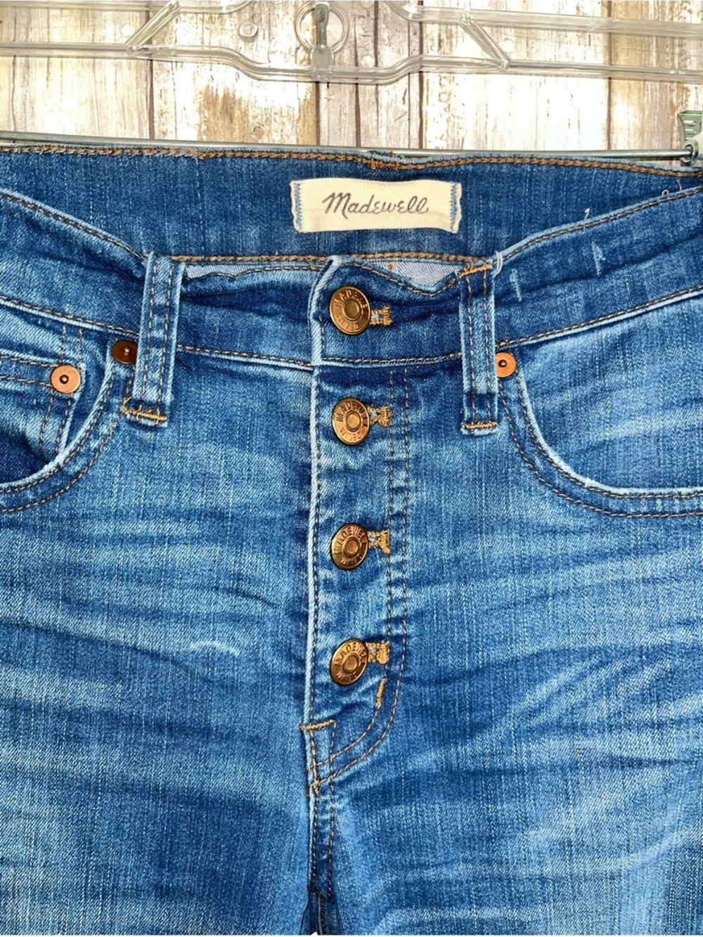 Madewell Cali Demi Boot Jeans 24 Distressed Raw Hem Button Fly Medium Wash - Picture 5 of 9